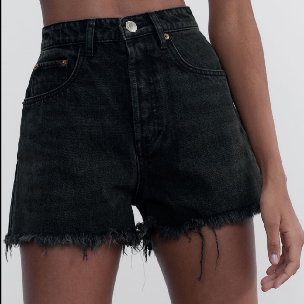 Zara high rise denim cutoff shorts black